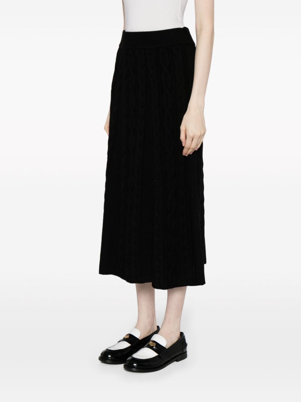 Shop B+ab Elasticated-waistband Cable-knit Midi Skirt In Black
