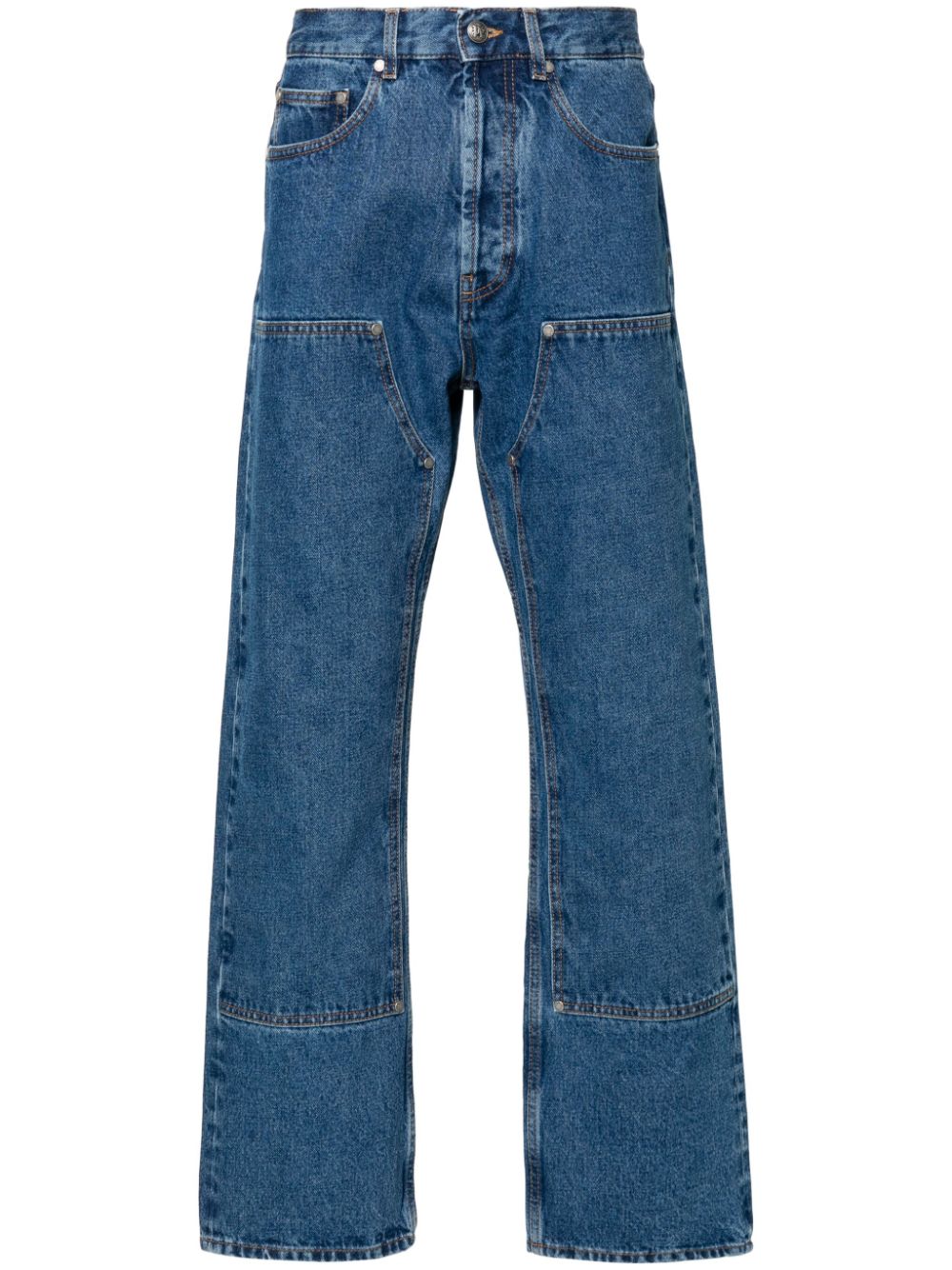 Shop Palm Angels Logo-embossed Straight-leg Jeans In Blue