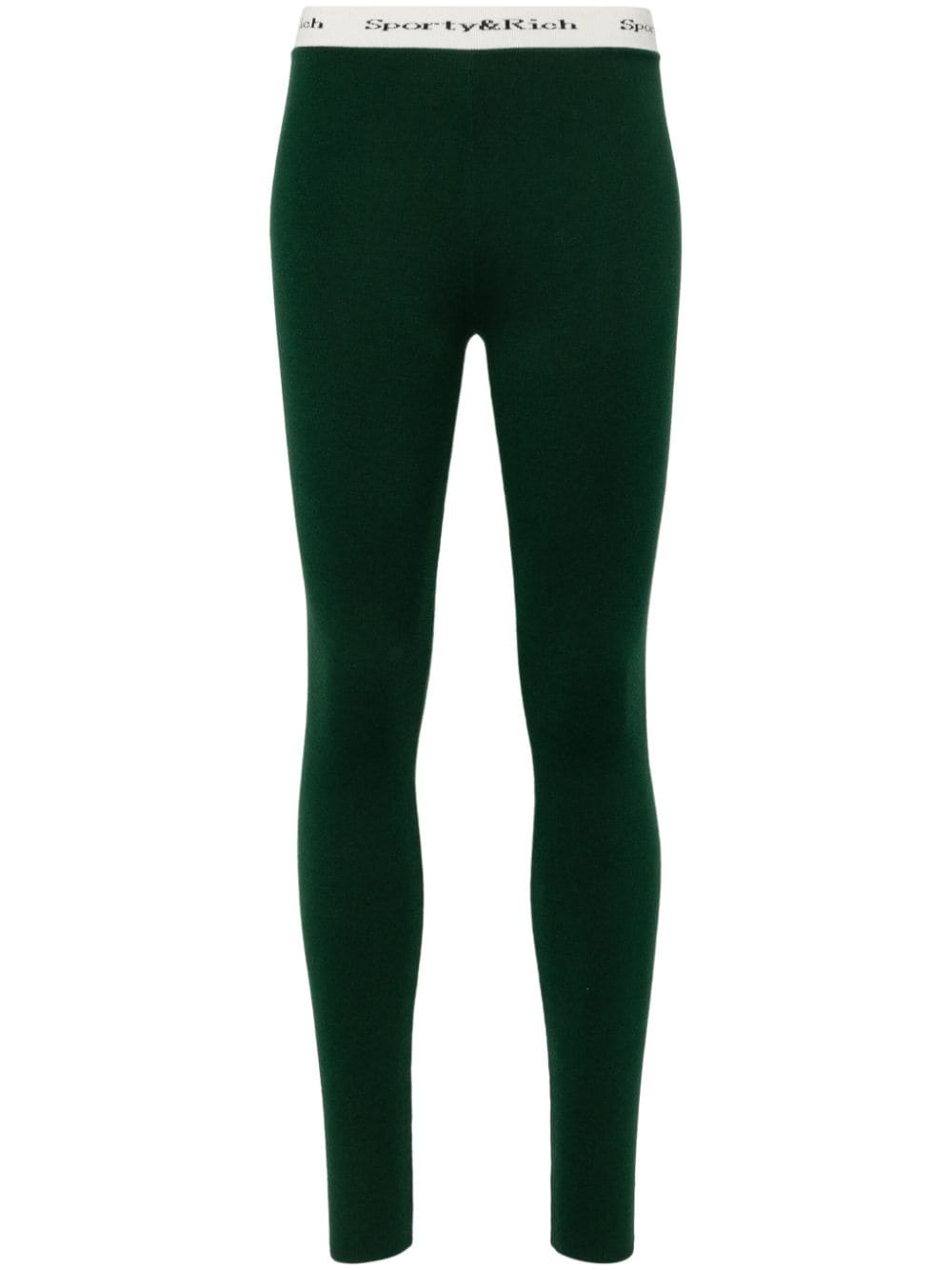 Sporty And Rich Logo-waistband Slip-on Leggings In Green