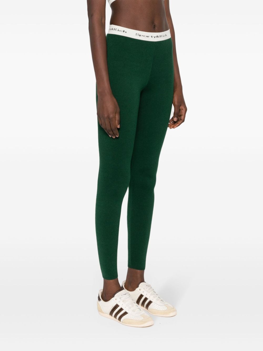 Shop Sporty And Rich Logo-waistband Slip-on Leggings In Green