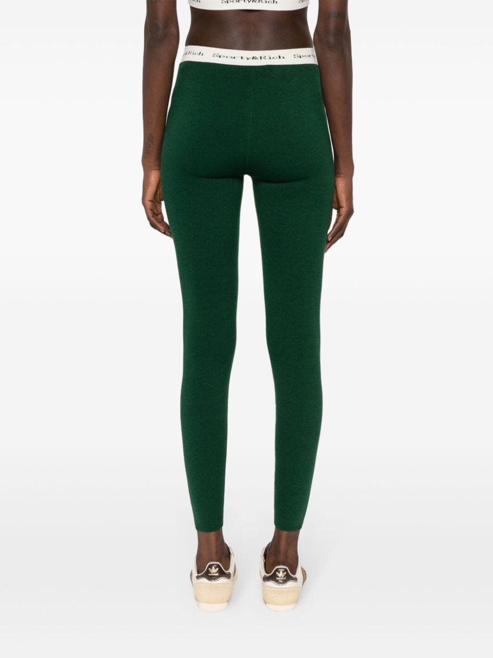 Shop Sporty And Rich Logo-waistband Slip-on Leggings In Green