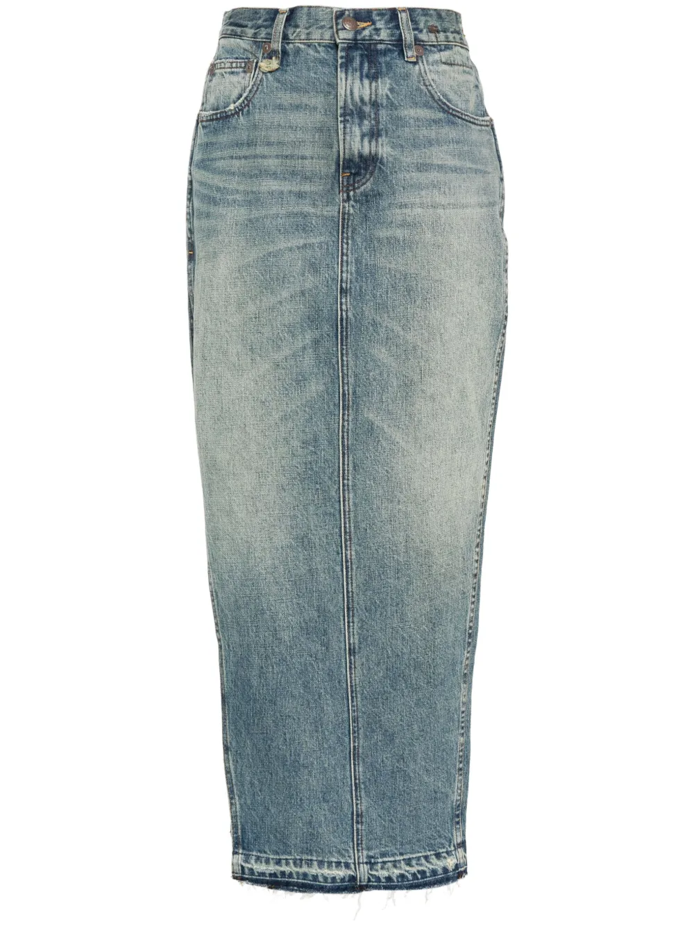 R13 Side Slit Denim Skirt In Blue
