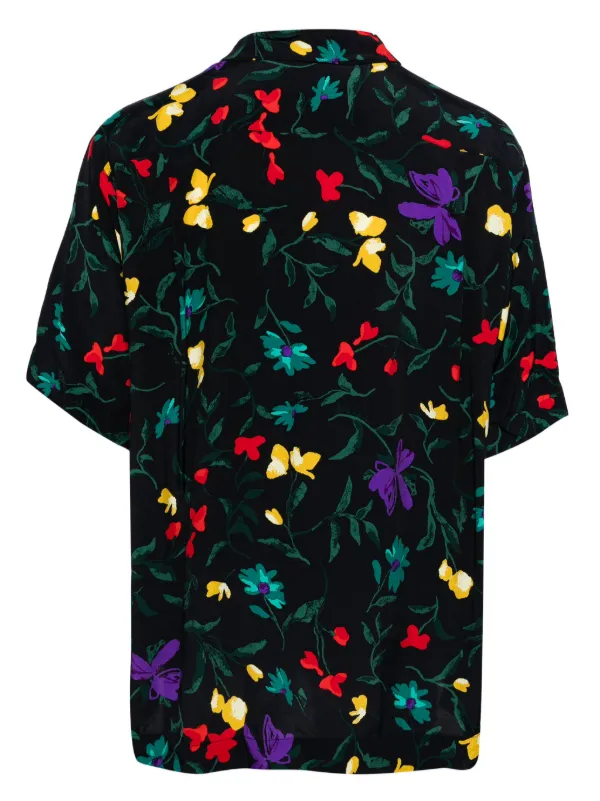 Sacai embroidered-logo floral-print Shirt | Blue | FARFETCH AO