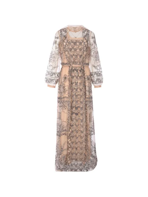 Biyan embroidered beaded tulle maxi dress