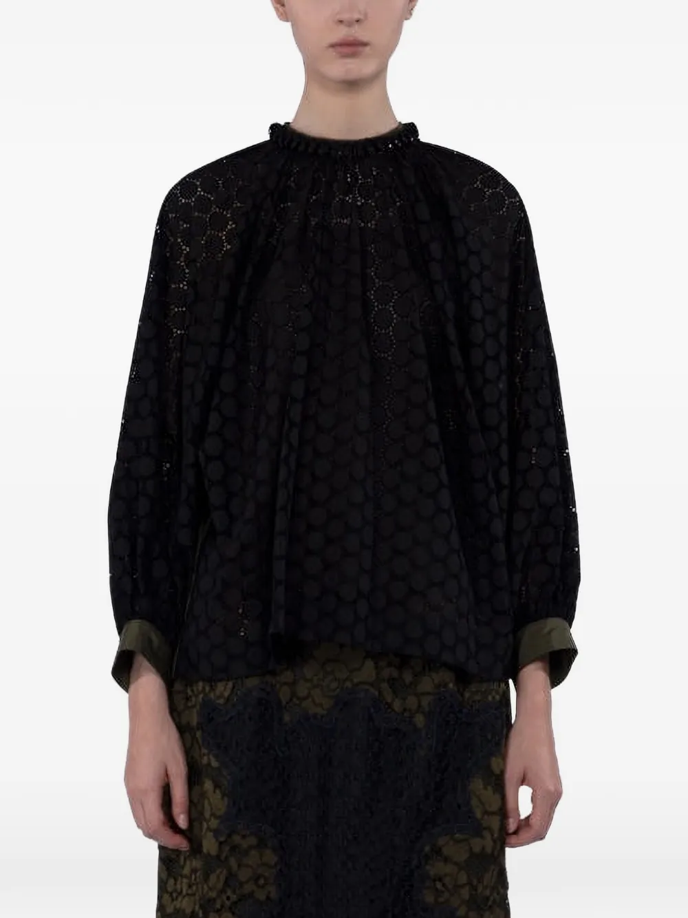 Biyan gathered neckline eyelet blouse - Nero