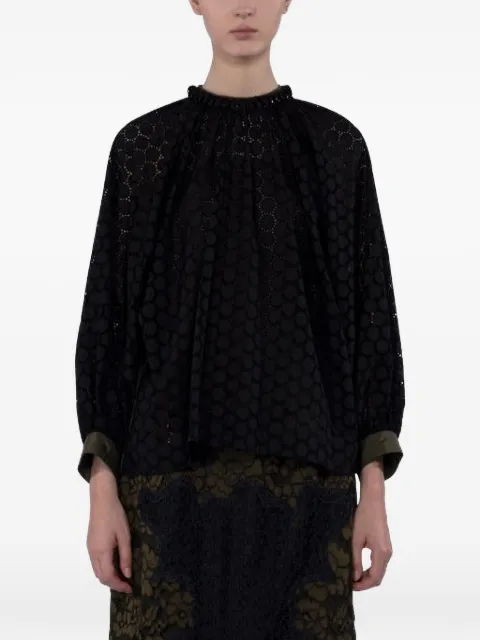 Biyan gathered neckline eyelet blouse