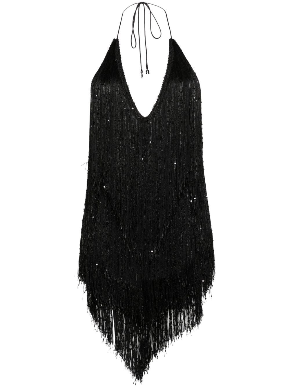 Rotate Birger Christensen Sequin-embellished Fringed Bodysuit In Black