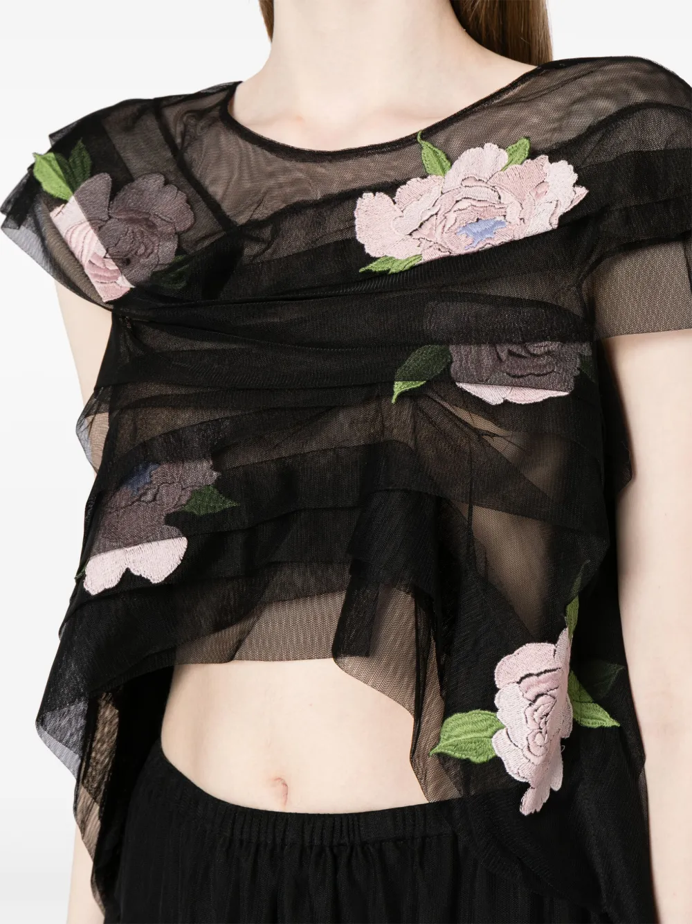 CAROLINE HU Top met bloemenprint Zwart