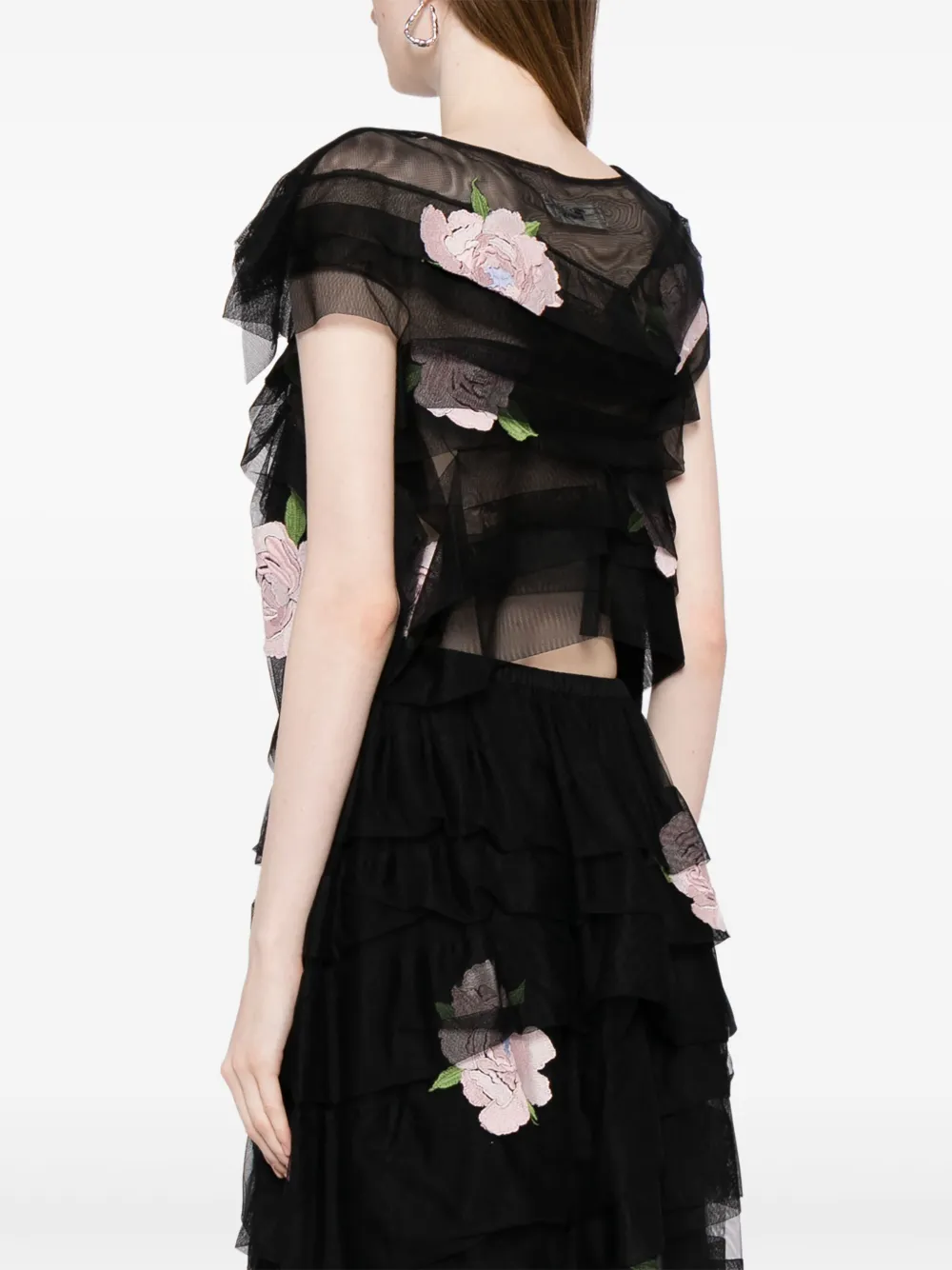 CAROLINE HU Top met bloemenprint Zwart