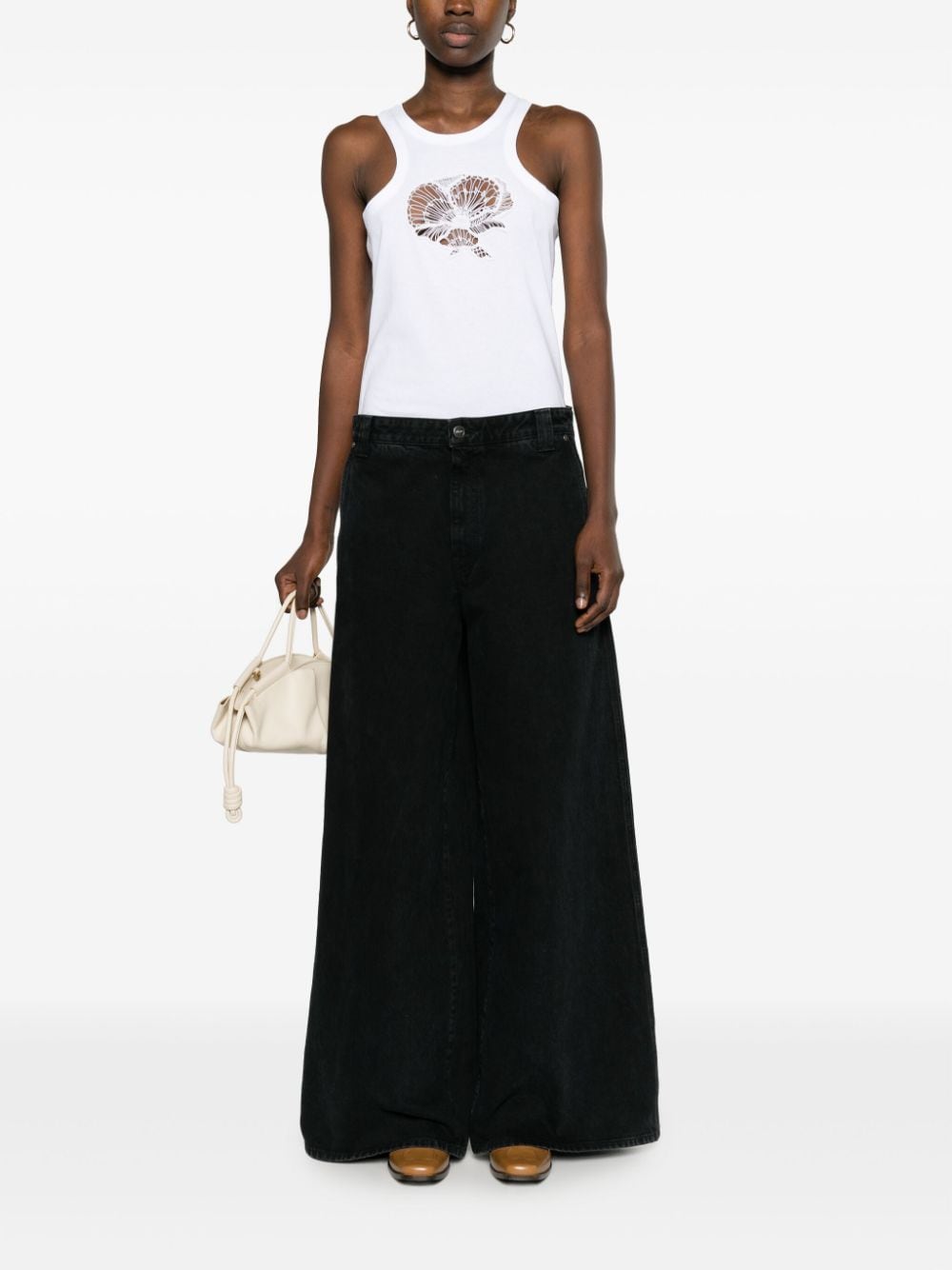 Shop Stella Mccartney Floral-embroidered Cotton Tank Top In Weiss