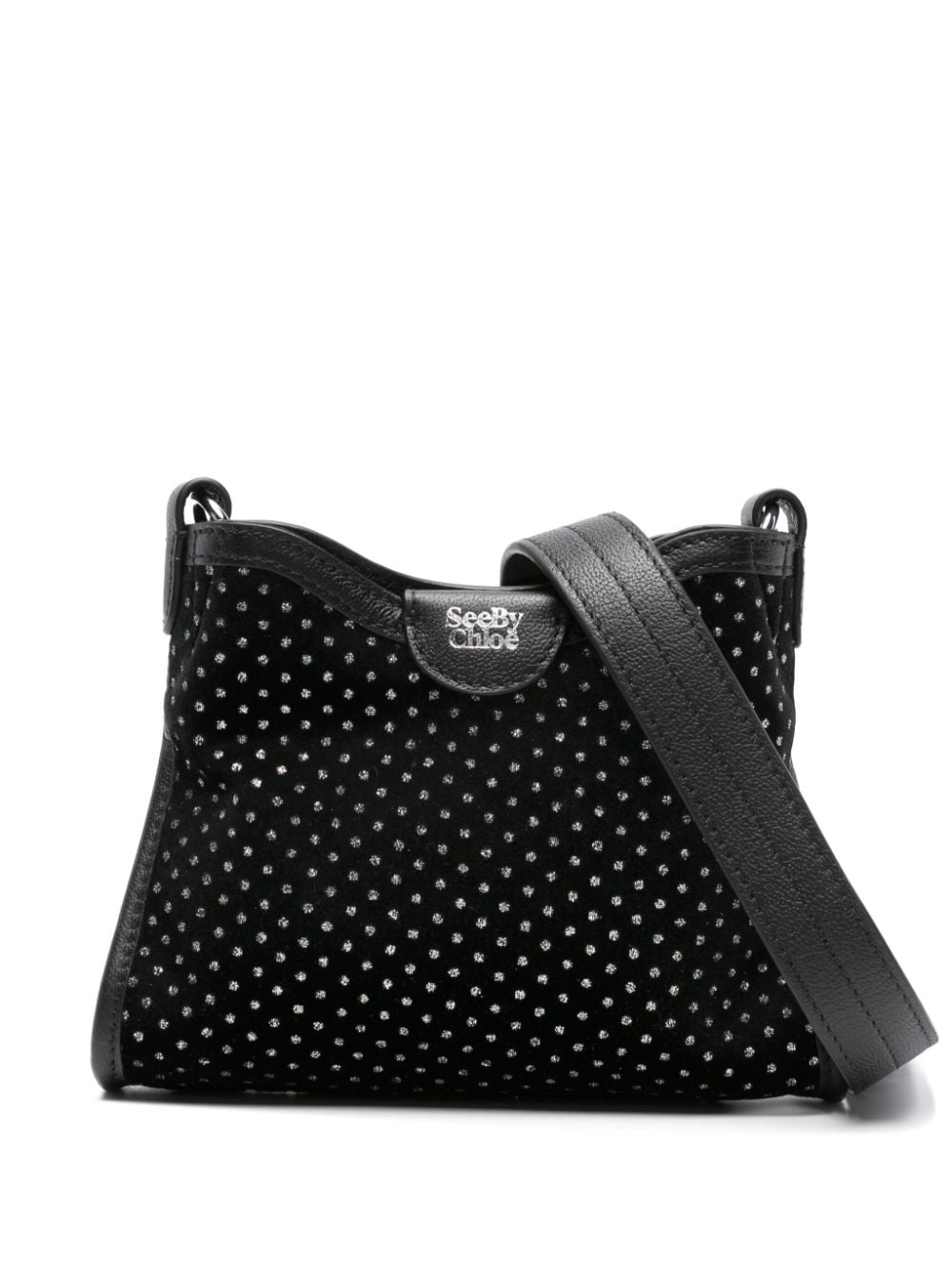 See By Chloé Glitter-detailing Velvet Crossbody Bag In Black