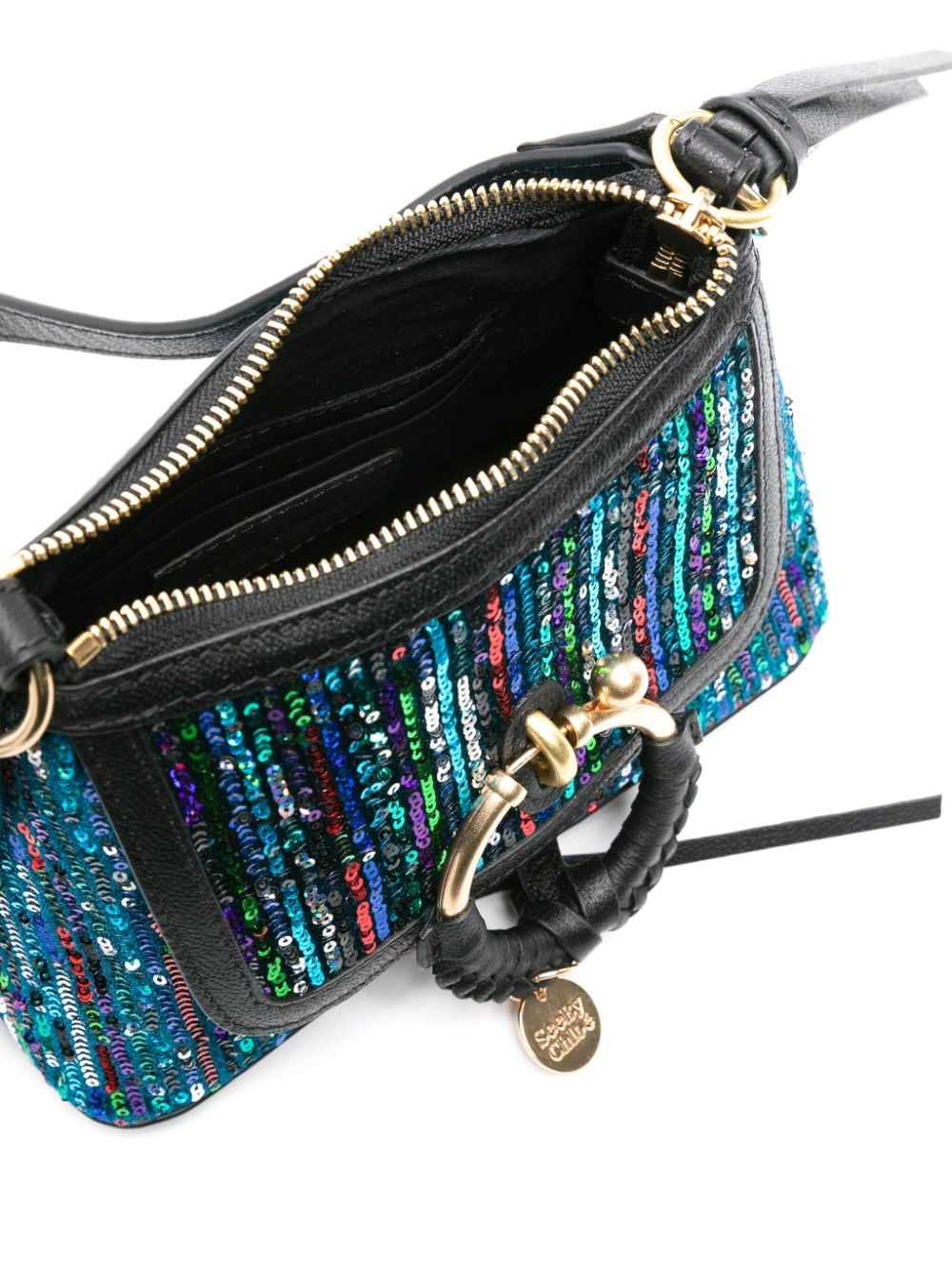 Shop See By Chloé Mini Joan Sequined Crossbody Bag In Blue