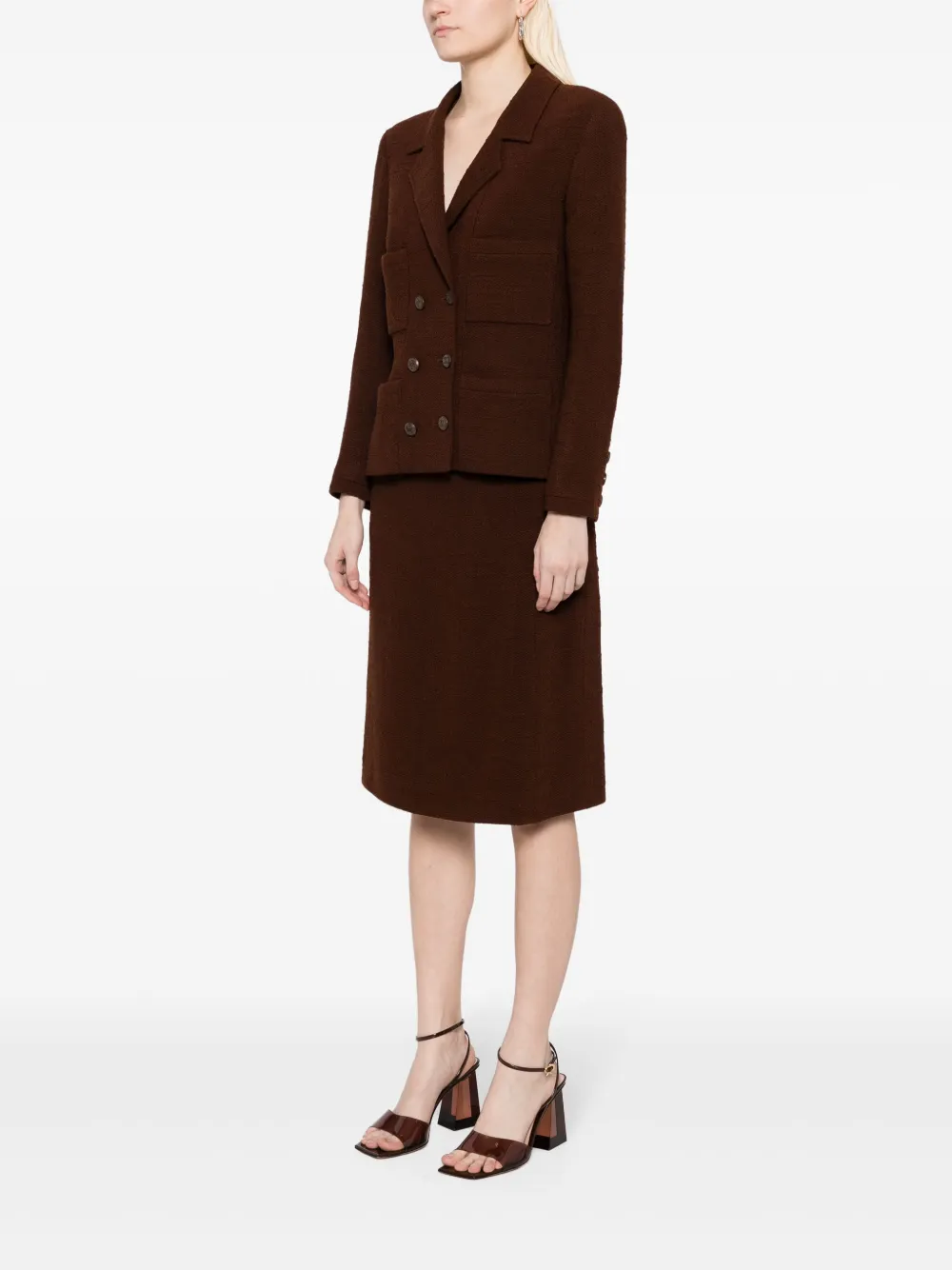 Pre-owned Chanel 1998 Double-breasted Skirt Suit In Brown