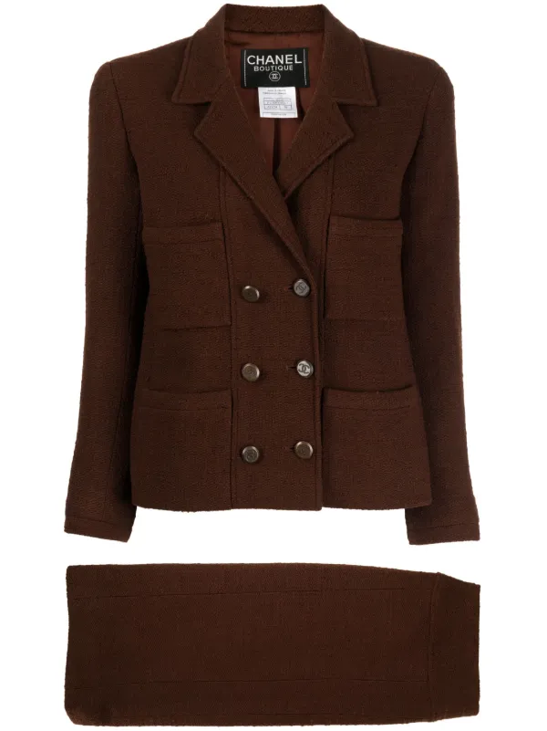 CHANEL Pre-Owned 1998 double-breasted Skirt Suit Brown FARFETCH IN