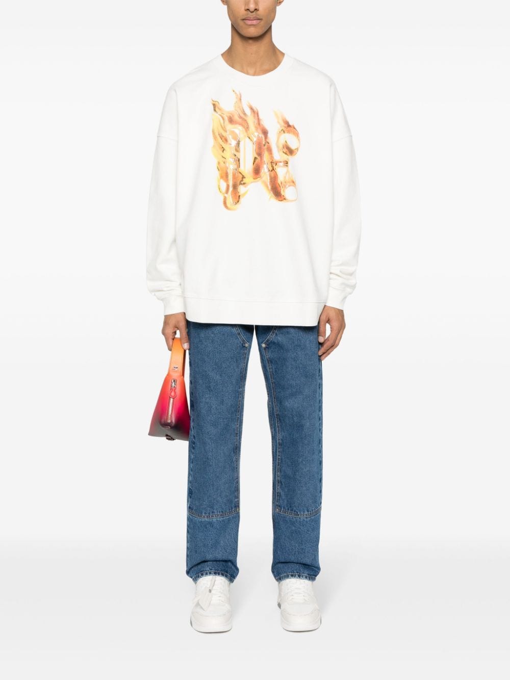 Shop Palm Angels Logo-flame Print Sweatshirt In Neutrals