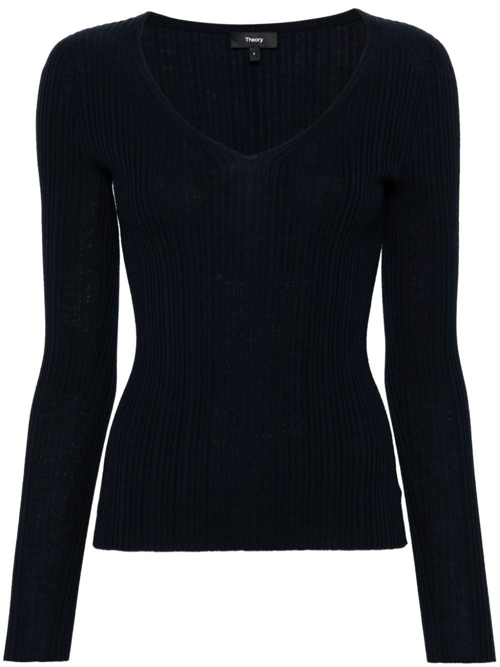 Shop Theory V-neck Rib Knit Top In Blue