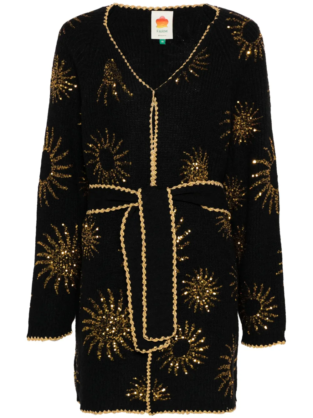 Farm Rio Sun-pattern Sequin-embellished Cardigan In Black