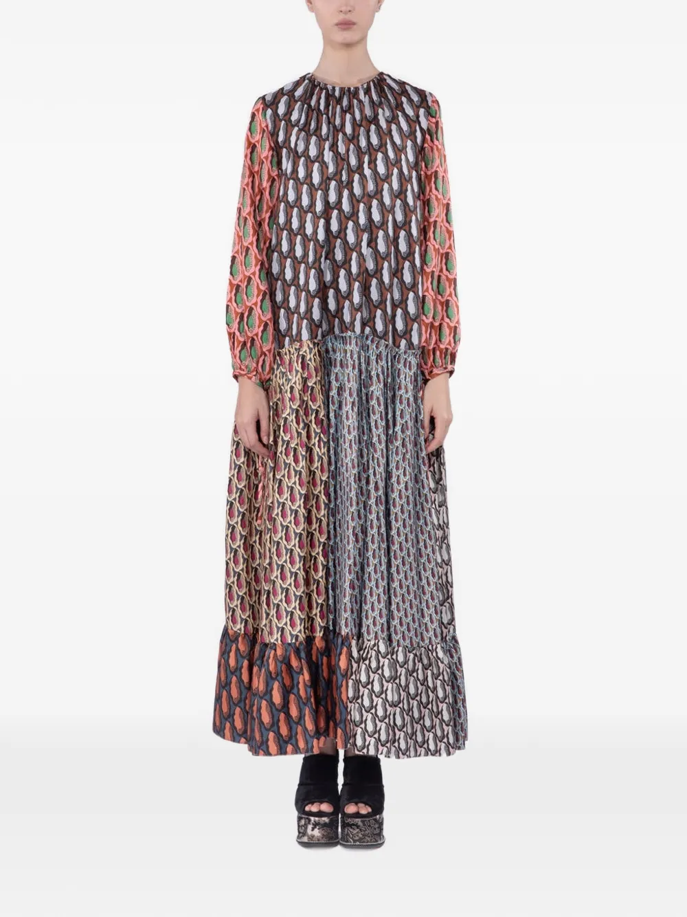 Biyan twill-printed maxi dress - Marrone
