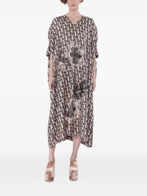 Biyan opened-sleeve printed midi dress
