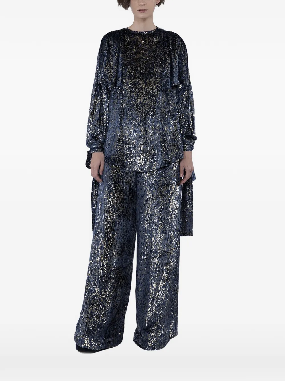 Biyan velvet cutout-sleeve blouse - Blu