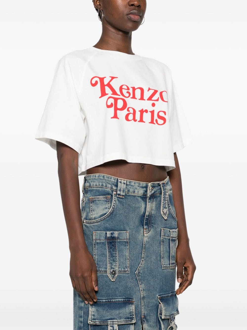 Shop Kenzo Logo-print Cropped T-shirt In Weiss
