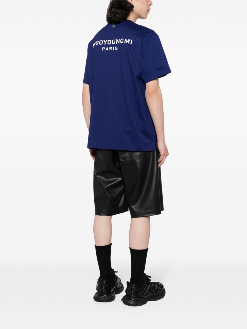 Shop Wooyoungmi Logo-embroidered Cotton T-shirt In Blue