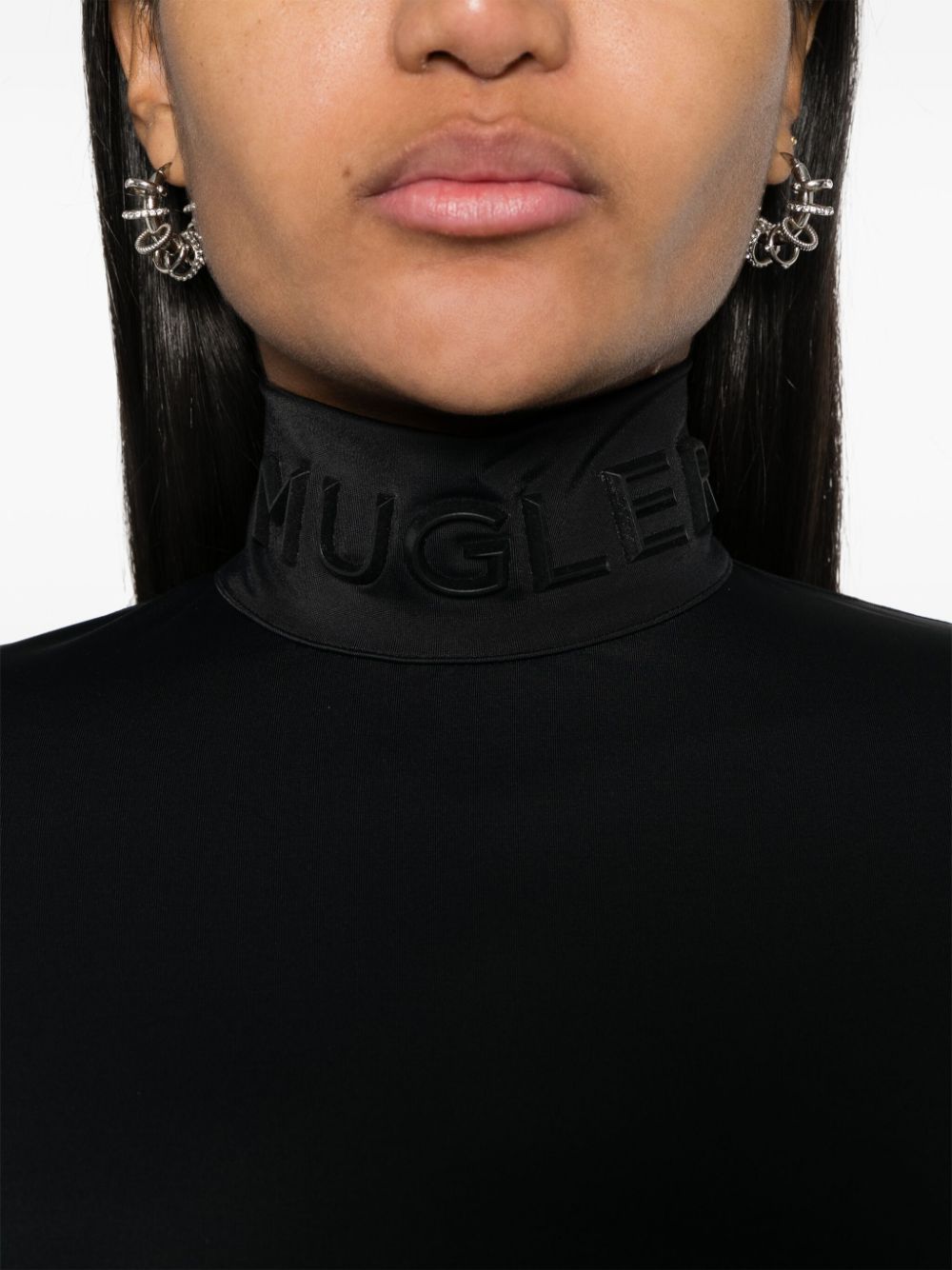 Shop Mugler Logo-lettering Jersey Bodysuit In Black