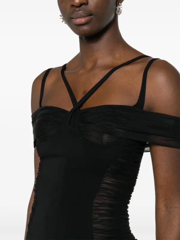 パーティードレス MUGLER 24F1RO16201119 Dresses Ruched cotton mini dress Mugler Ruched Panelled Mini Dress | Black | FARFETCH