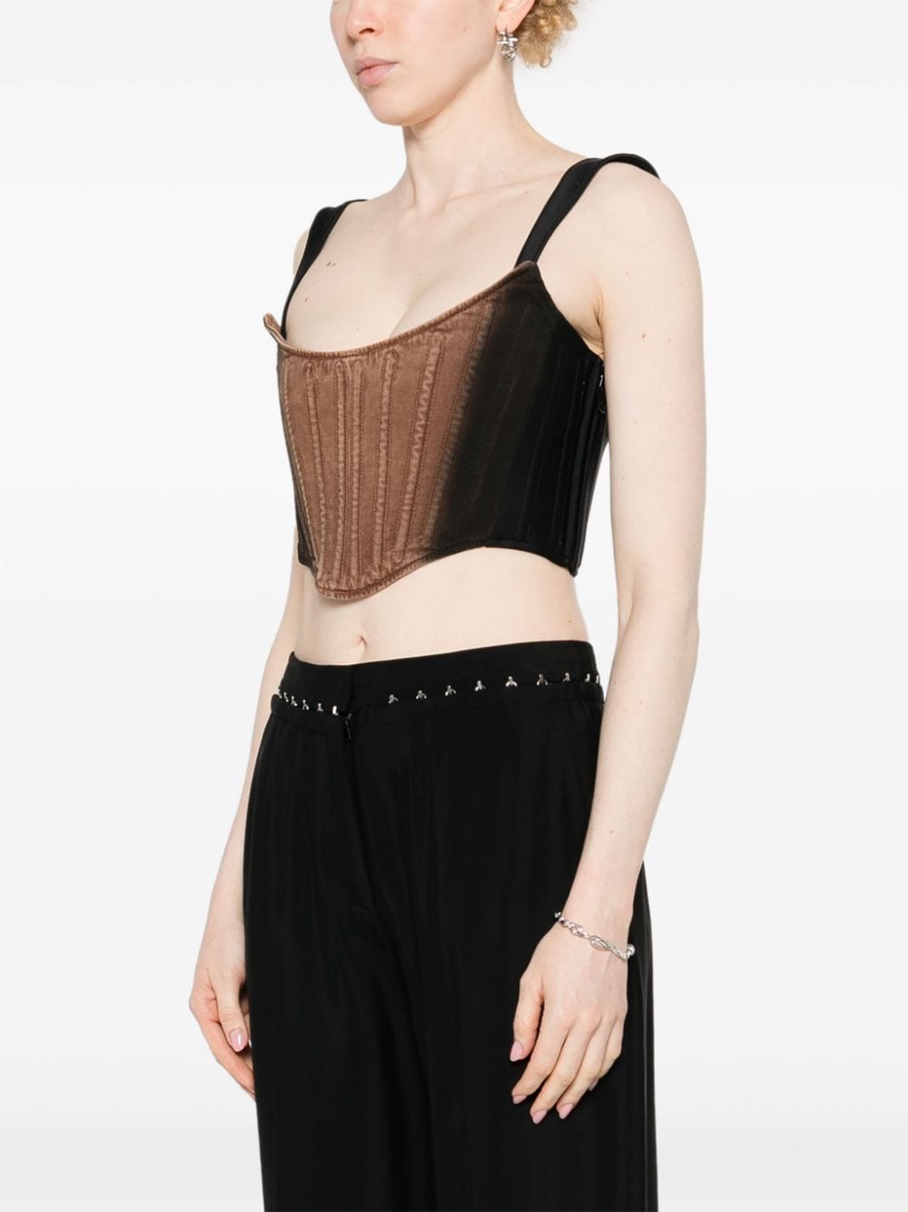 Shop Mugler Denim Cropped Corset In Black