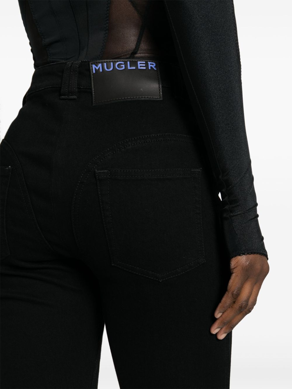 Shop Mugler Panelled Flared Jeans In Black