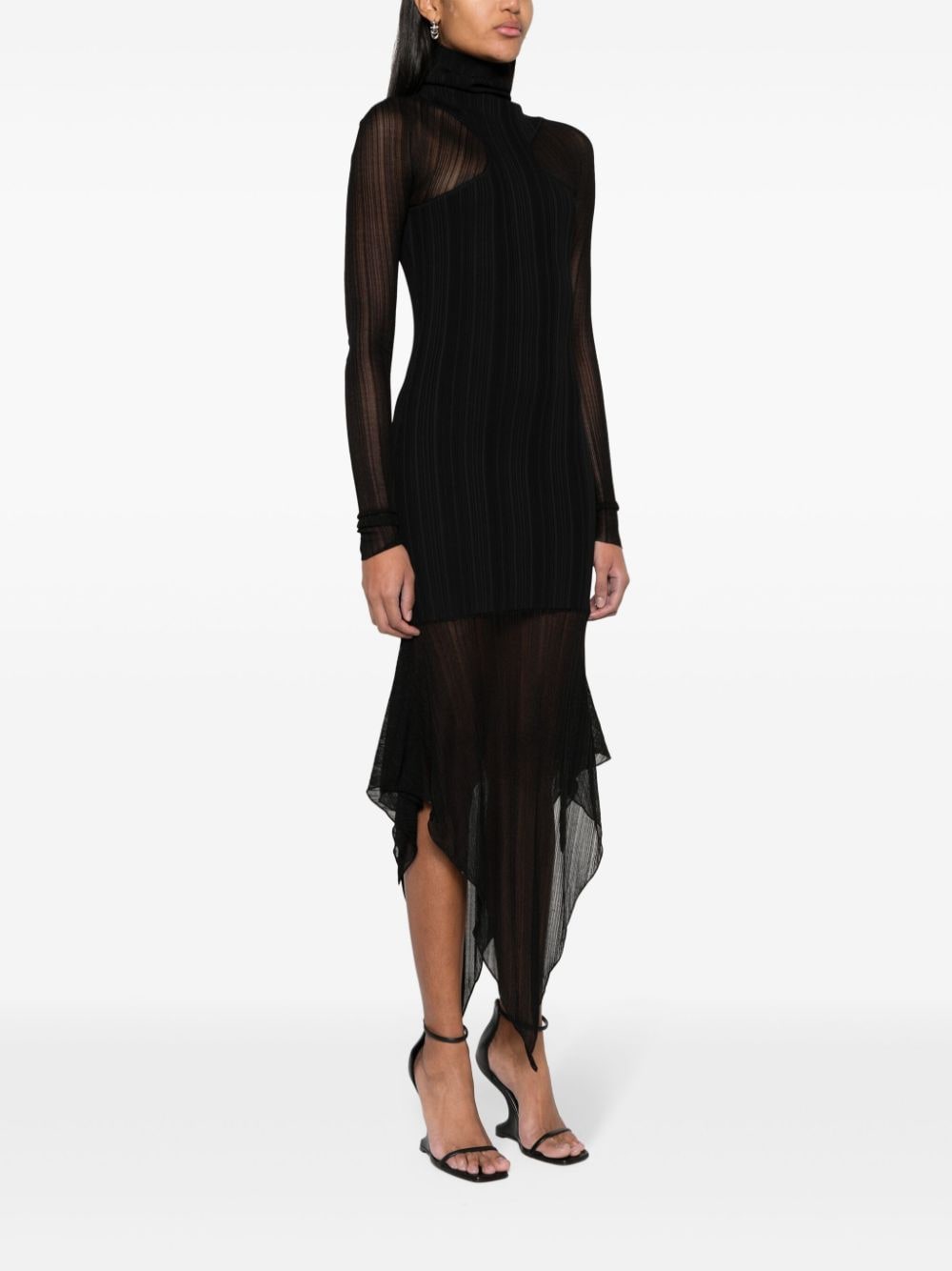Shop Mugler Drape-detail Ribbed Dress In Black