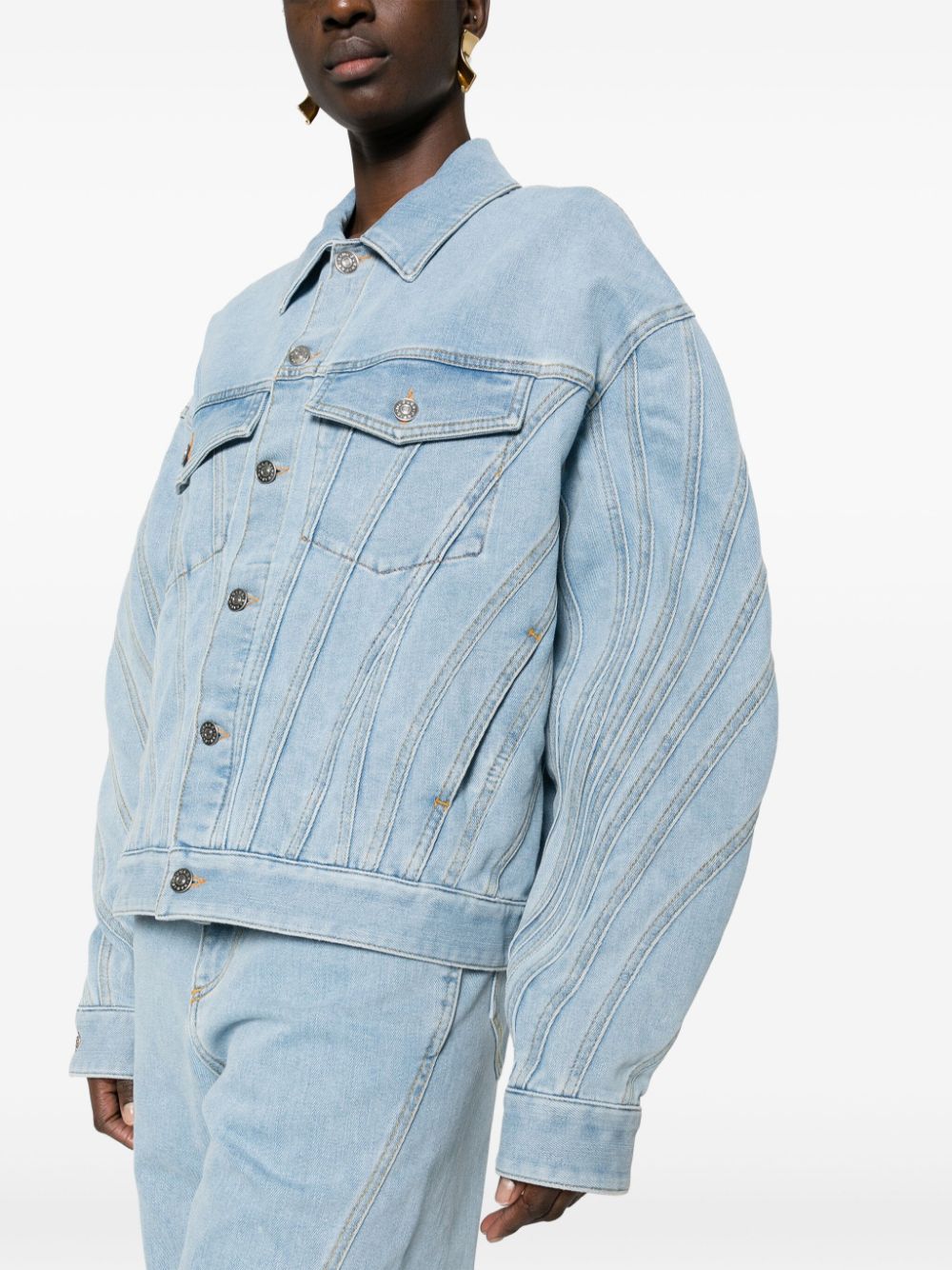 Shop Mugler Spiral Denim Jacket In Blau