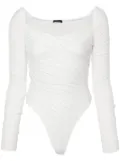 Mugler off-shoulder ruched mesh bodysuit - White