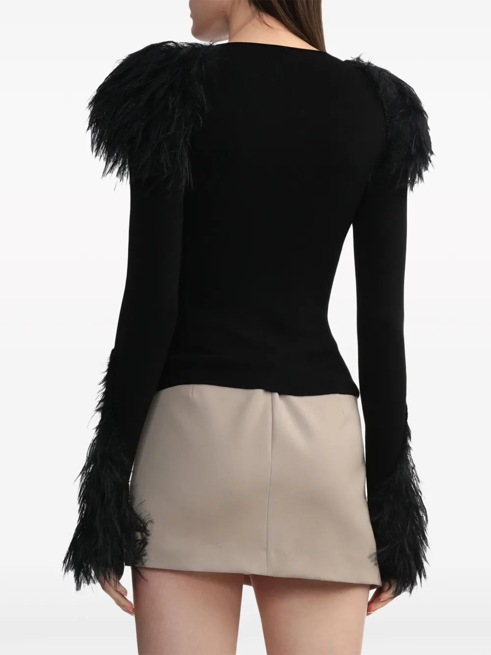 Shop Attico Faux-fur Detail Long-sleeve Jumper In Black