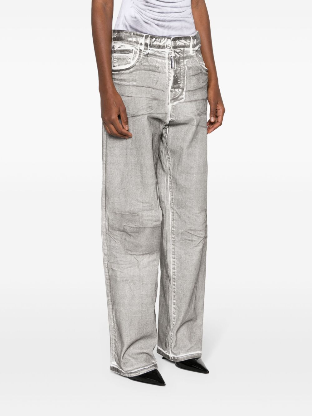 Shop Dsquared2 Crinkled Wide-leg Jeans In Grey