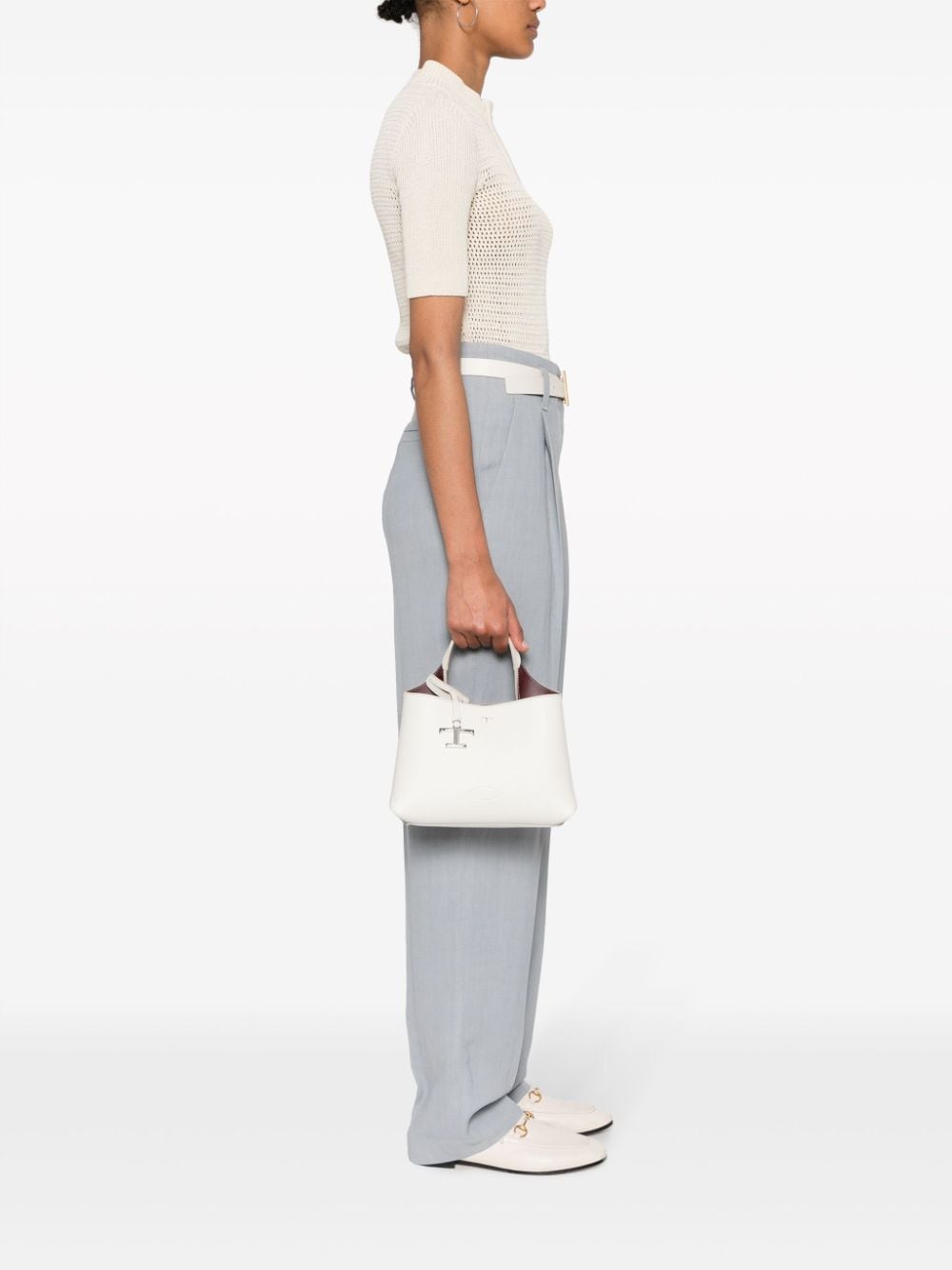 Shop Tod's T Timeless Leather Mini Bag In Neutrals