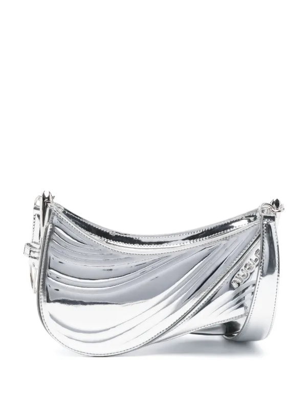 Mugler Small Spiral Curve 01 Crossbody Bag in Silver
