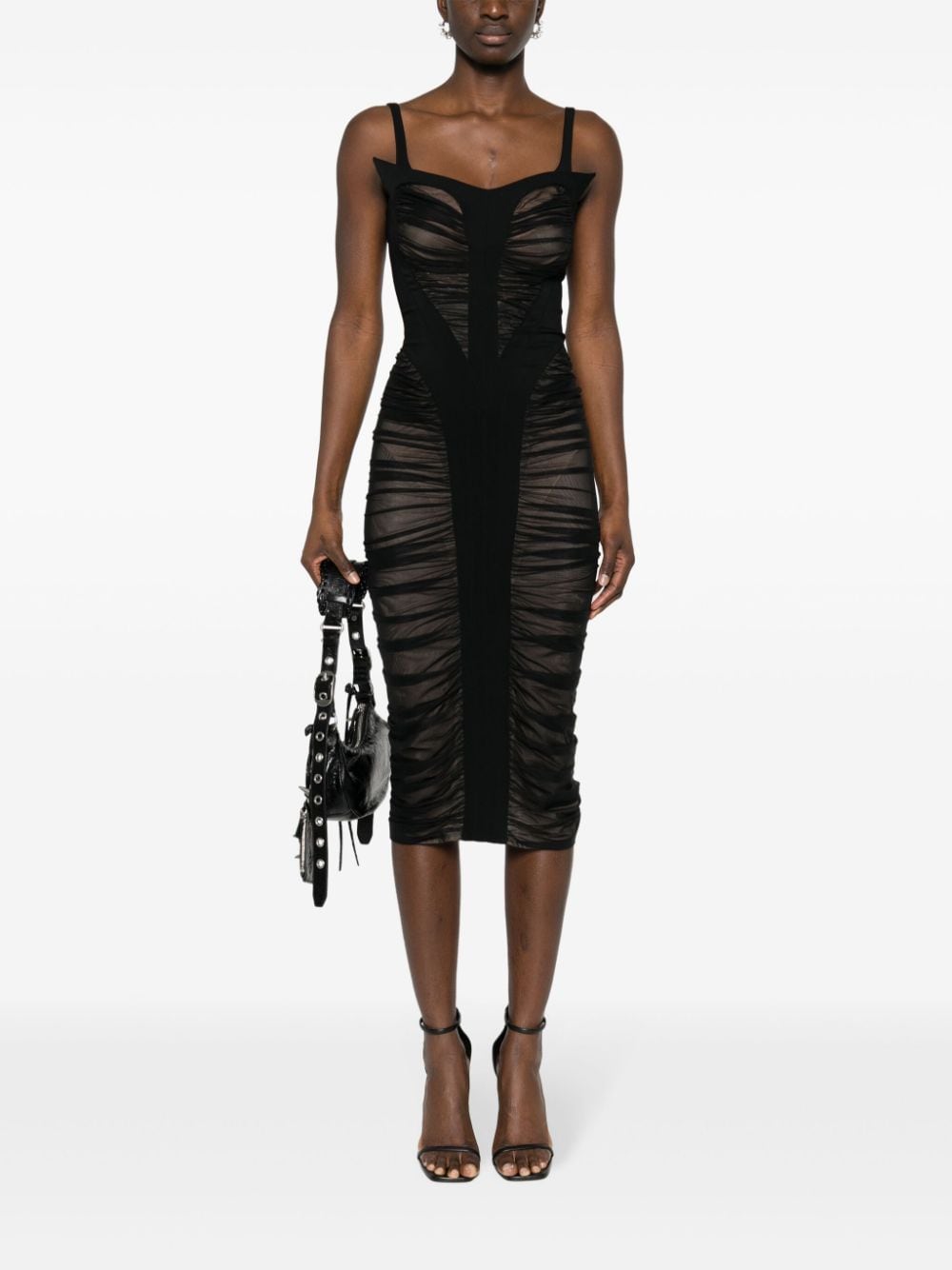 Mugler Semi-doorzichtige jurk met mesh - Zwart