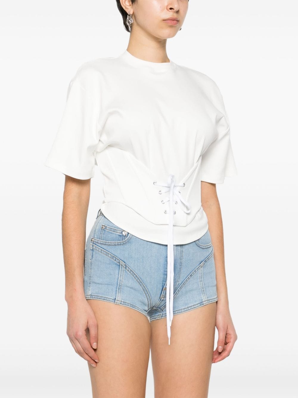 Shop Mugler Corset Detail Cotton T-shirt In White