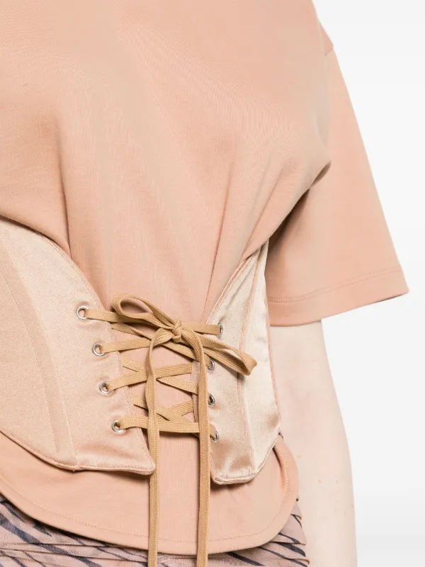 tシャツ JERSEY CORSET GATHERED TOP レディース Mugler jersey-corset T-shirt | Brown | FARFETCH