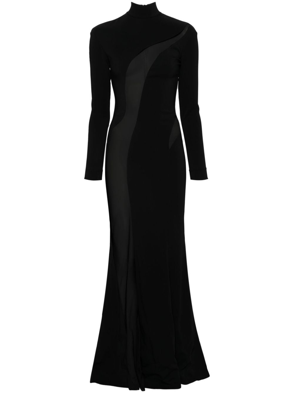 Mugler Maxi-jurk met mesh detail Zwart