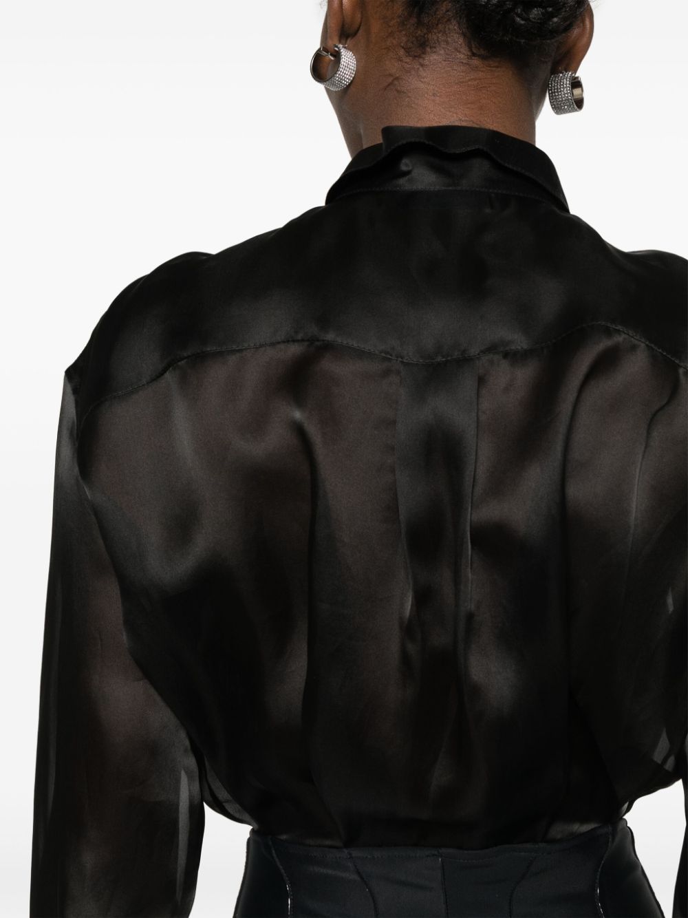 Shop Mugler Semi-sheer Silk Bodysuit In Black