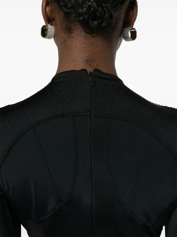 Mugler panelled-mesh Jersey Bodysuit | Black | FARFETCH