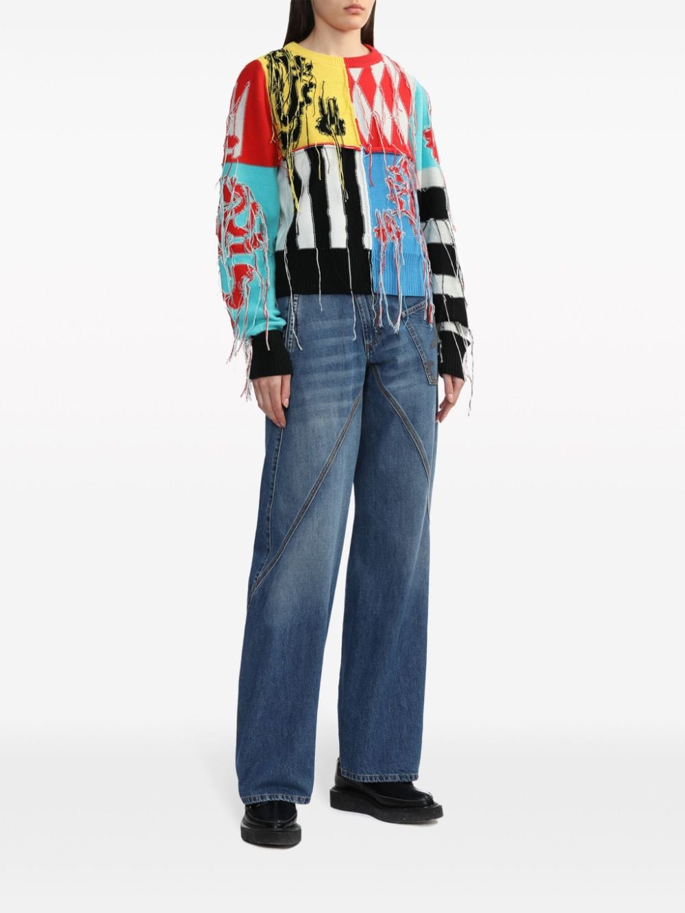 Shop Charles Jeffrey Loverboy Patchwork-design Cotton Jumper In Blue