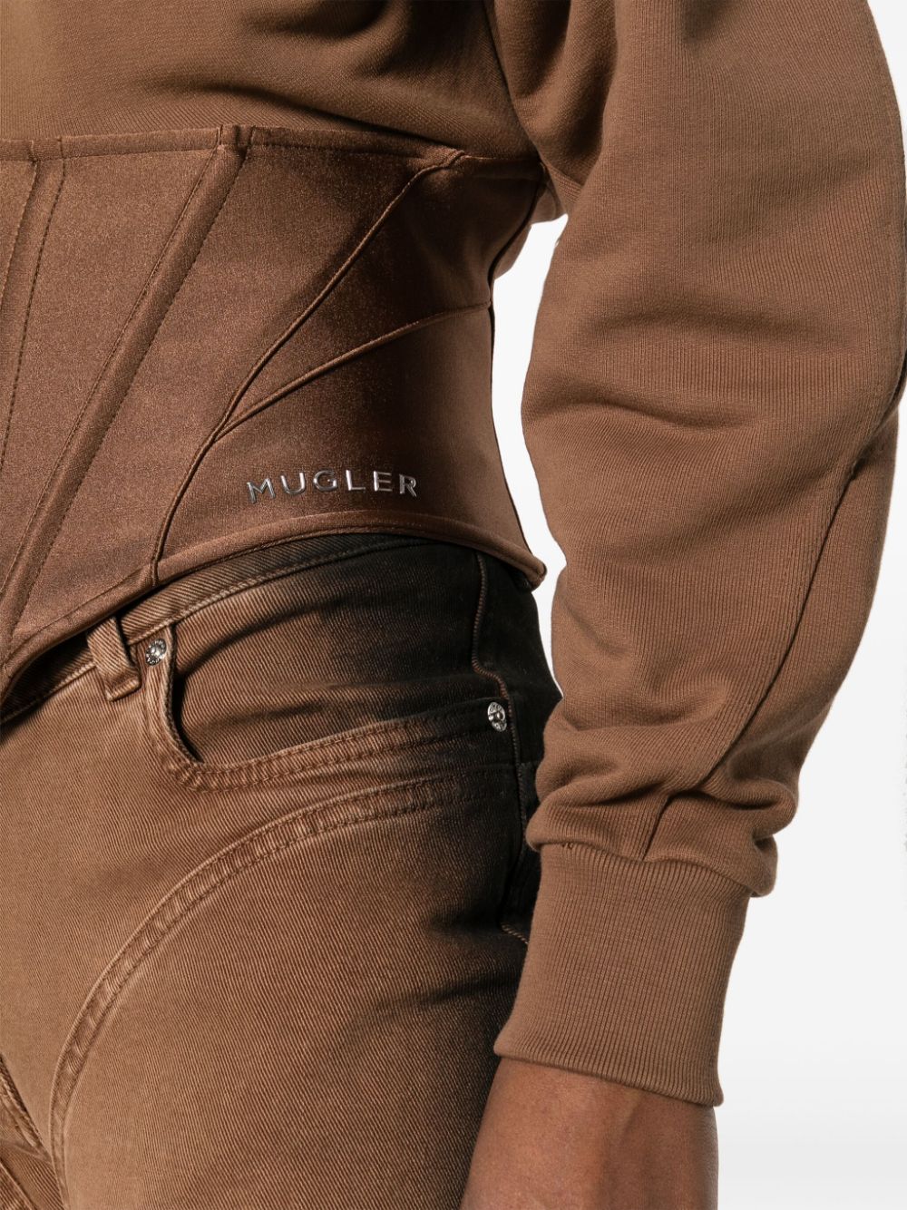 Shop Mugler Corset-waist Hooded Jacket In Brown