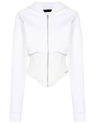 Mugler corset hem Zipped Hoodie White FARFETCH