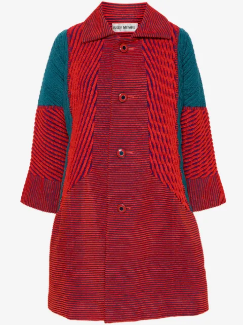 Issey Miyake Pre-Owned abrigo de canalé con diseño color block 1990