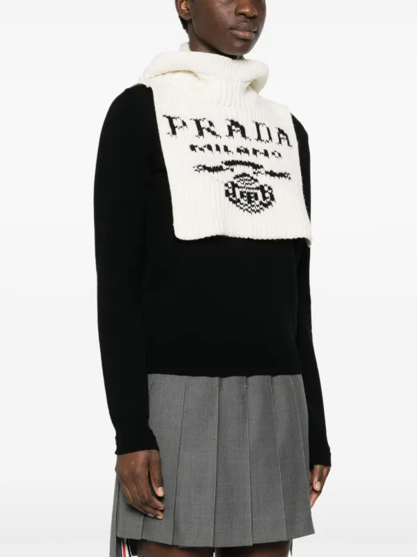 【PRADA】cashmere intarsia knit logo neckwarmer【新品同様】 Prada intarsia-knit Logo Neck Warmer | Neutrals | FARFETCH CZ