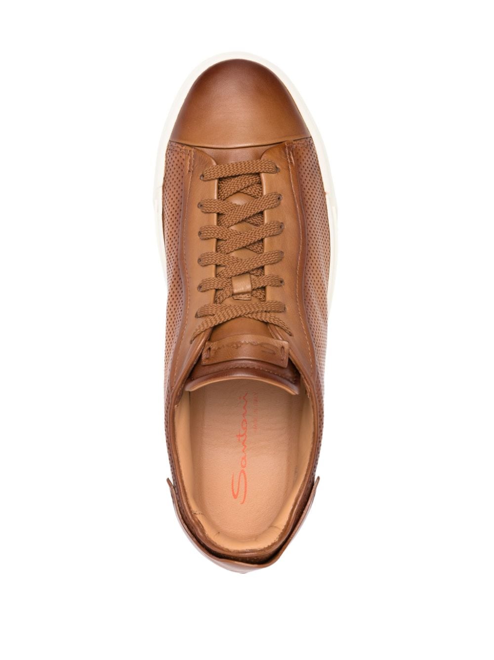 Shop Santoni Perforated-design Leather Sneakers In Brown