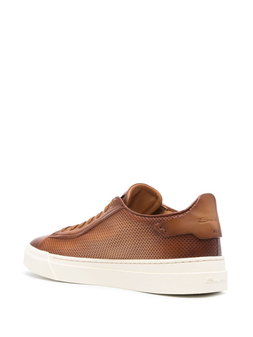 Shop Santoni Perforated-design Leather Sneakers In Brown